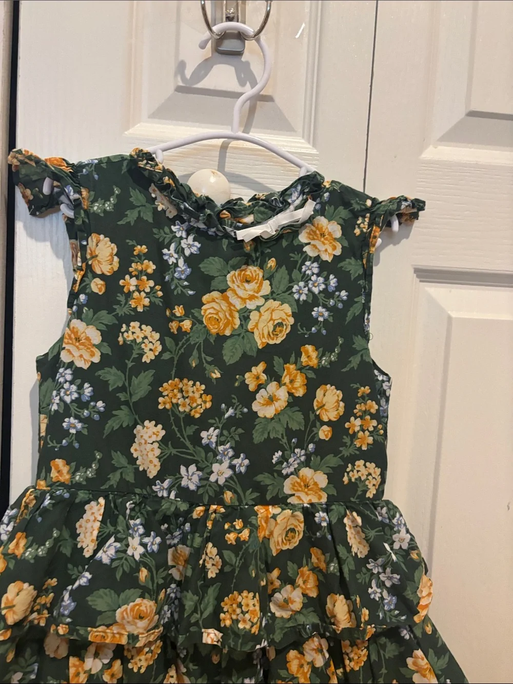 Janie and Jack Green Floral Tiered Ruffle Dress